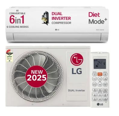 LG 1.5 Ton 5 Star AI DUAL Inverter Split AC | AI Convertible 6 in 1 | Faster Cooling| Energy Saving| 4 Way Swing | HD Filter with Anti Virus Protection (US-Q19PNZE, White) 2025 Model