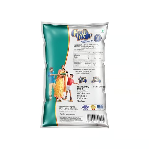 Gold Drop Refined Sunflower Oil, 1 litre Pouch