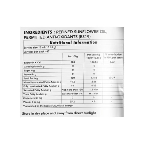 Gold Drop Refined Sunflower Oil, 1 litre Pouch