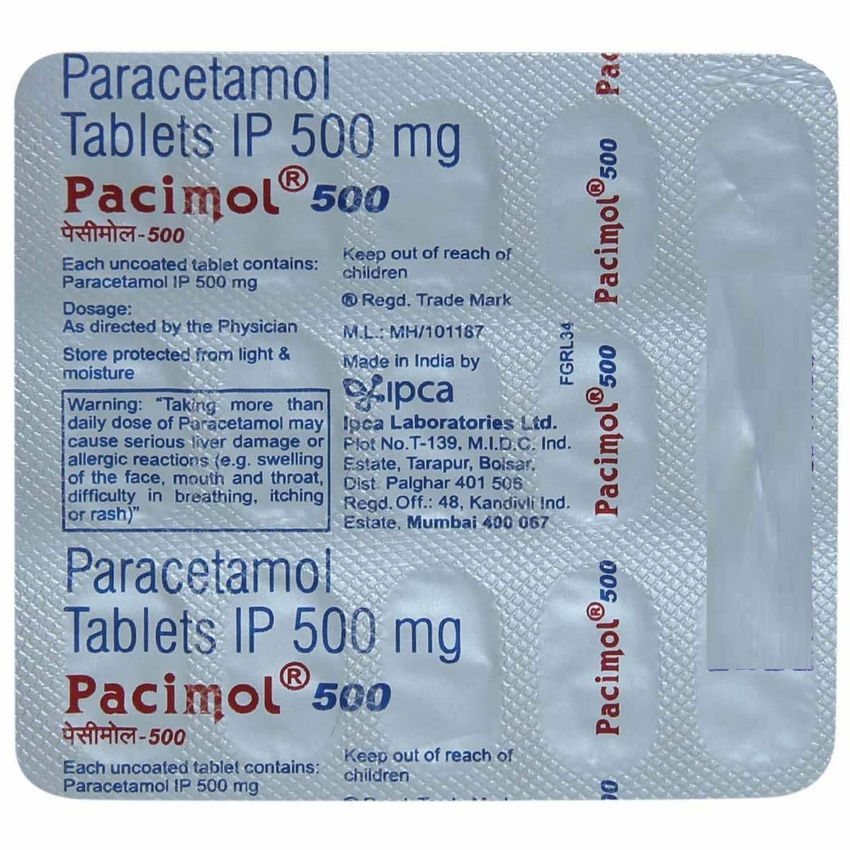 Pacimol 500 Mg - Strip of 15 Tablets